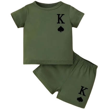 Boys Letter Print Short Sleeved Tshirt and Shorts Two Piece Set