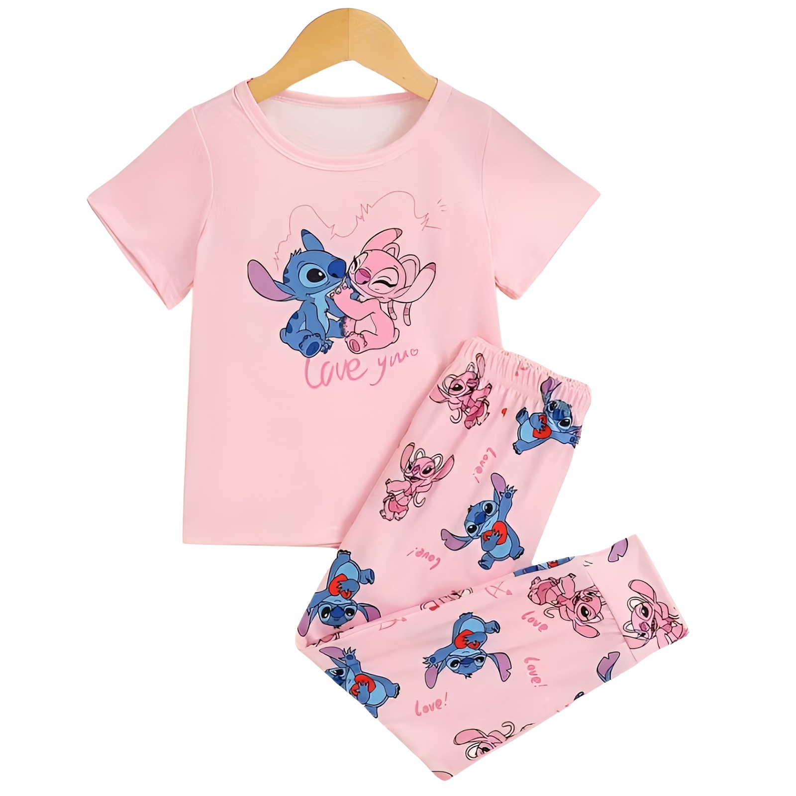 2pcs Short Sleeve TShirt and Pants Loungewear Set for Girls