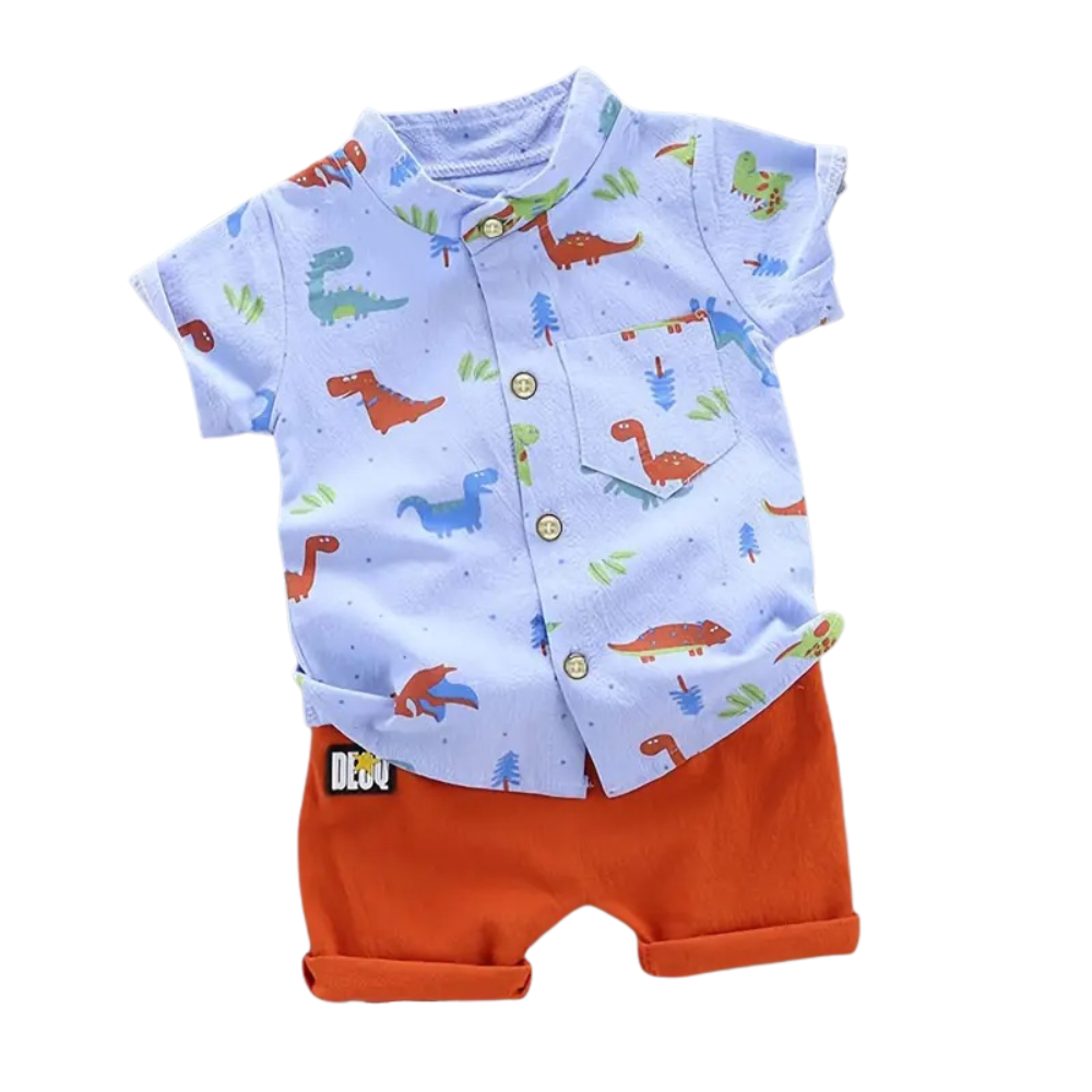 Colorful Dinosaur Print Shirt And Shorts 