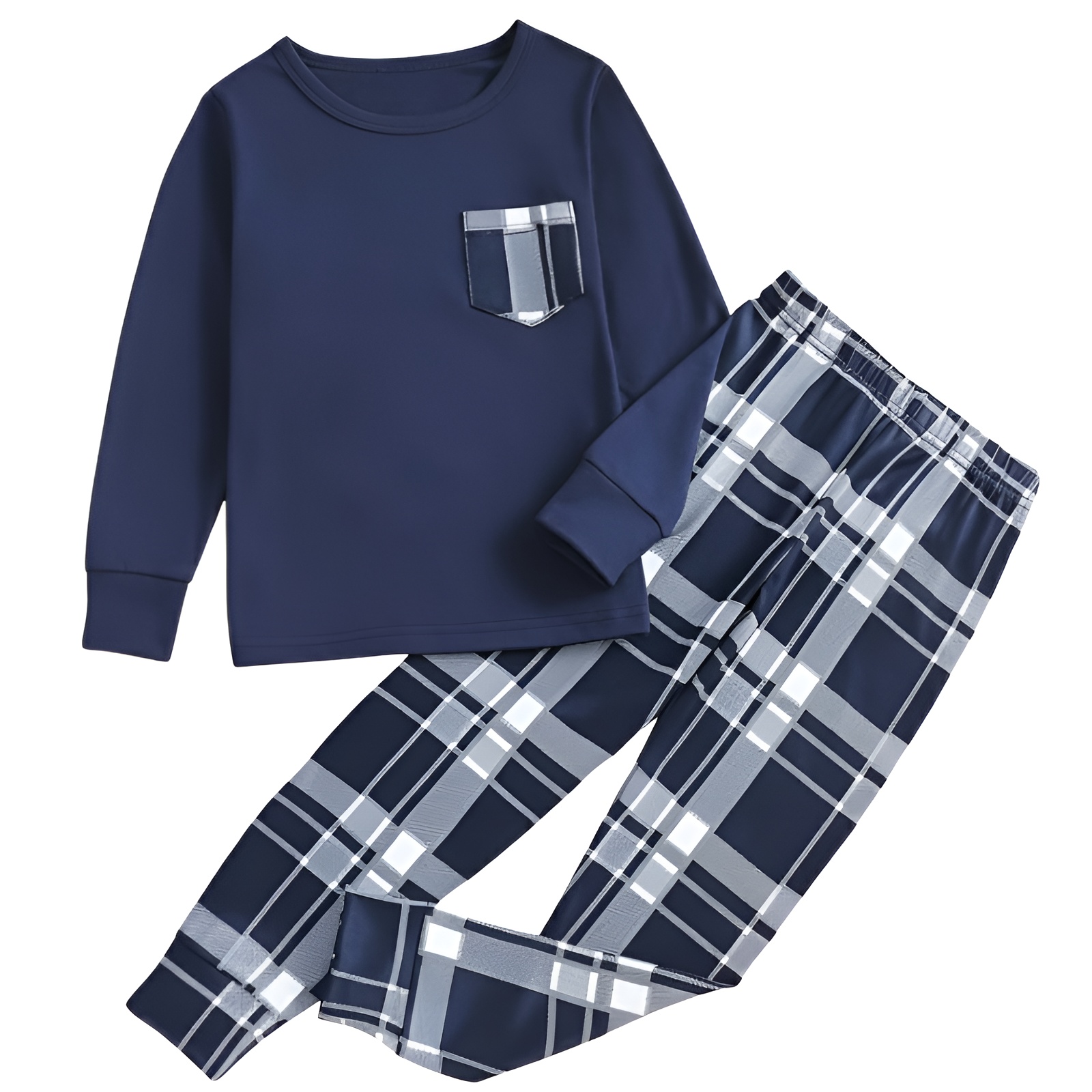 Boys Plaid Casual Base Layer and Pajama Set