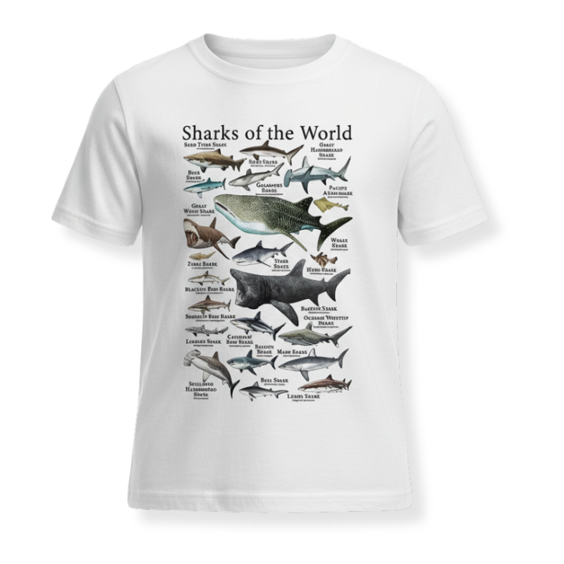 Sharks Of The World Graphic Printed T Shirt For Boys