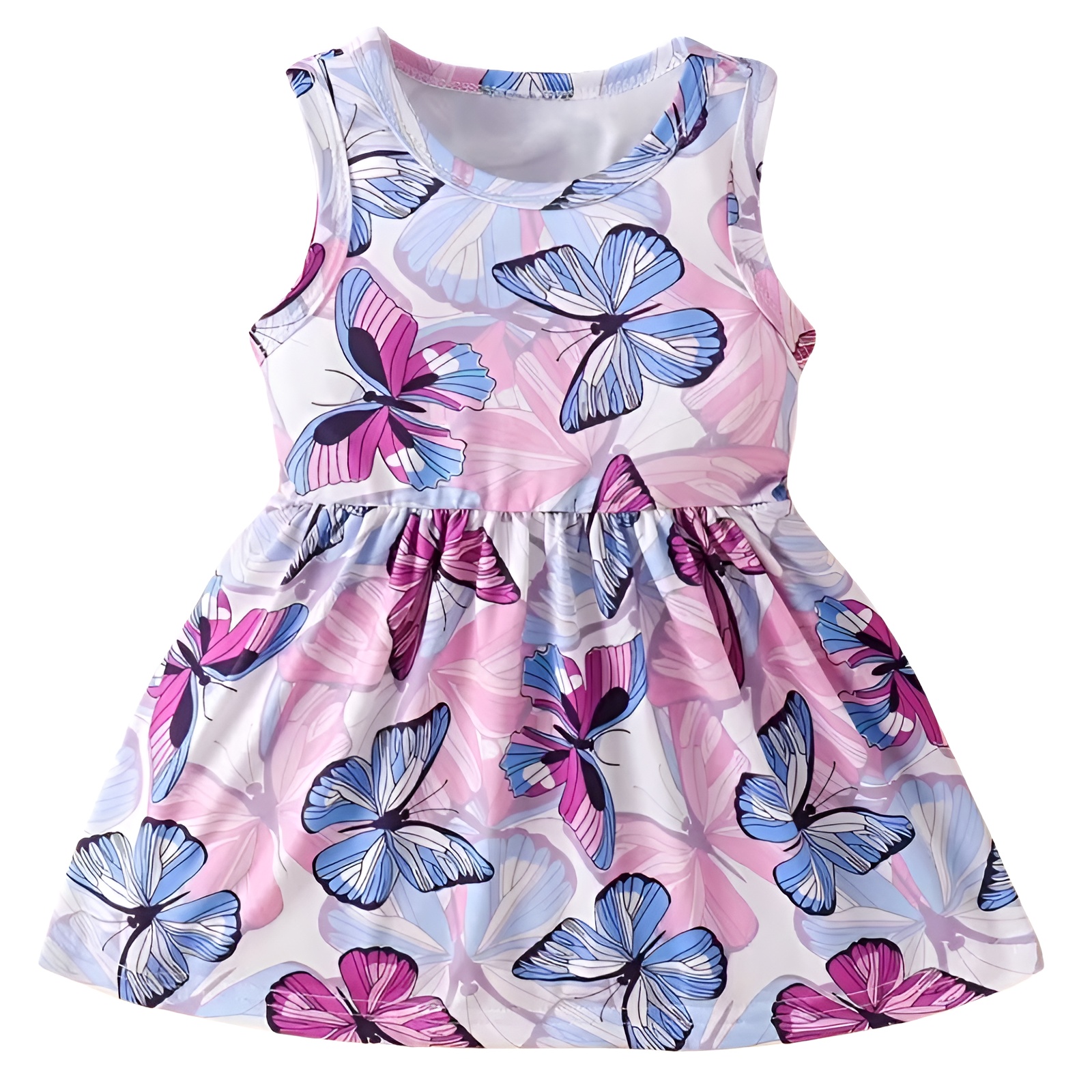 Sleeveless Dress with Butterfly Print for Girls