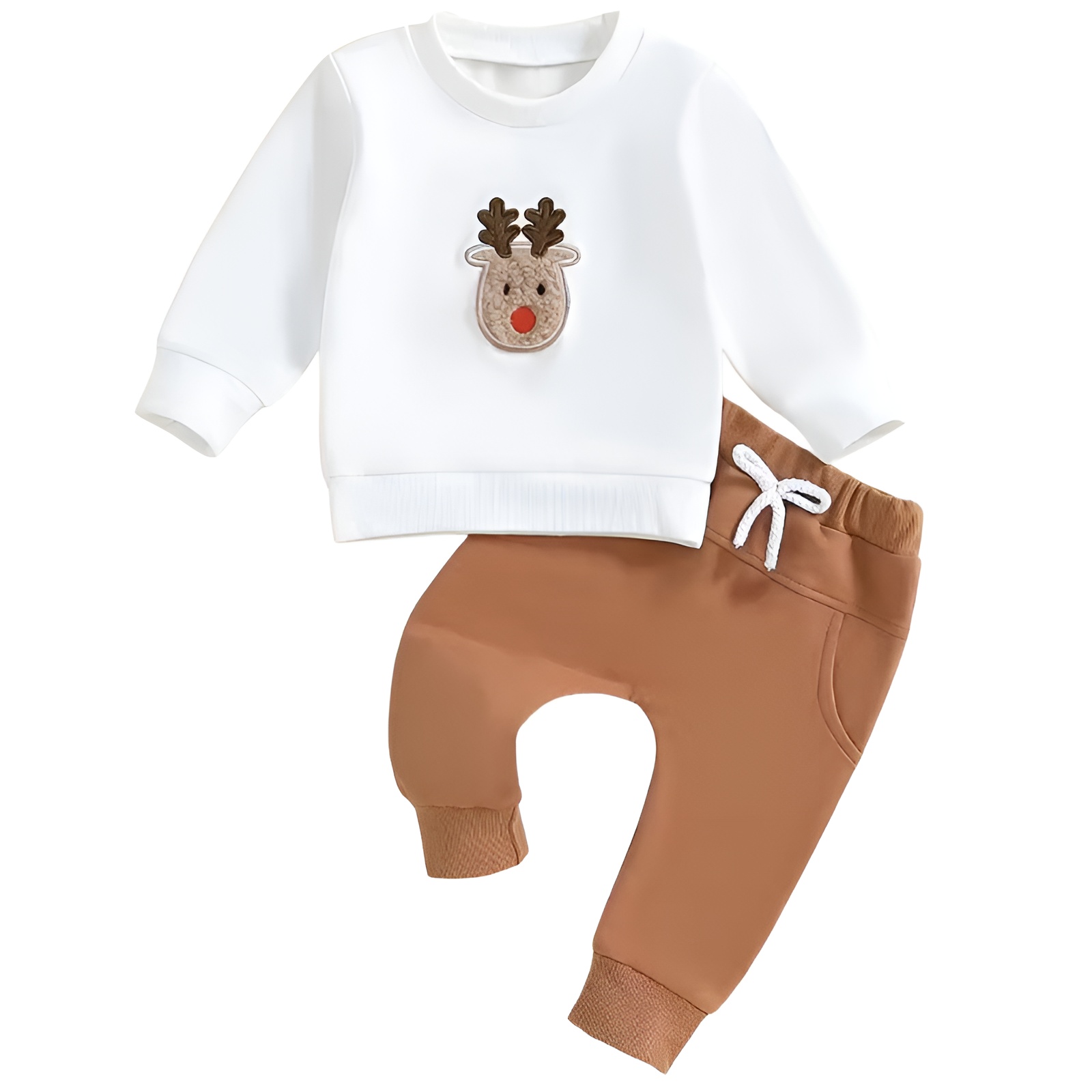 Christmas Reindeer Embroidered Long Sleeve Sweatshirt and Pants for Boys