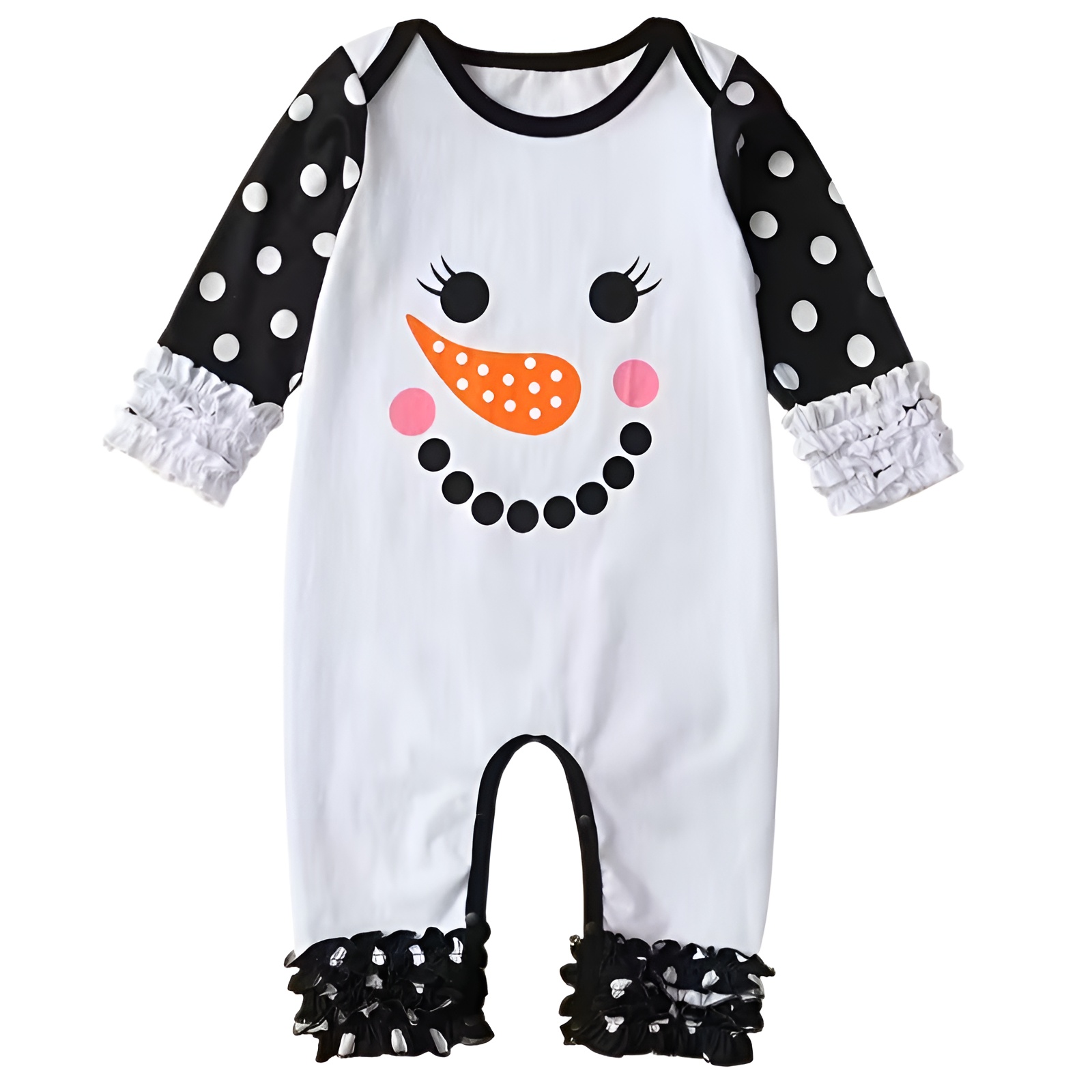 Smiling Snowman and Polka Long Sleeve Onesie for Boys and Girls