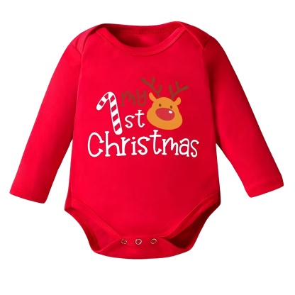 My 1st Christmas Print Casual Long Sleeve Romper for Boys