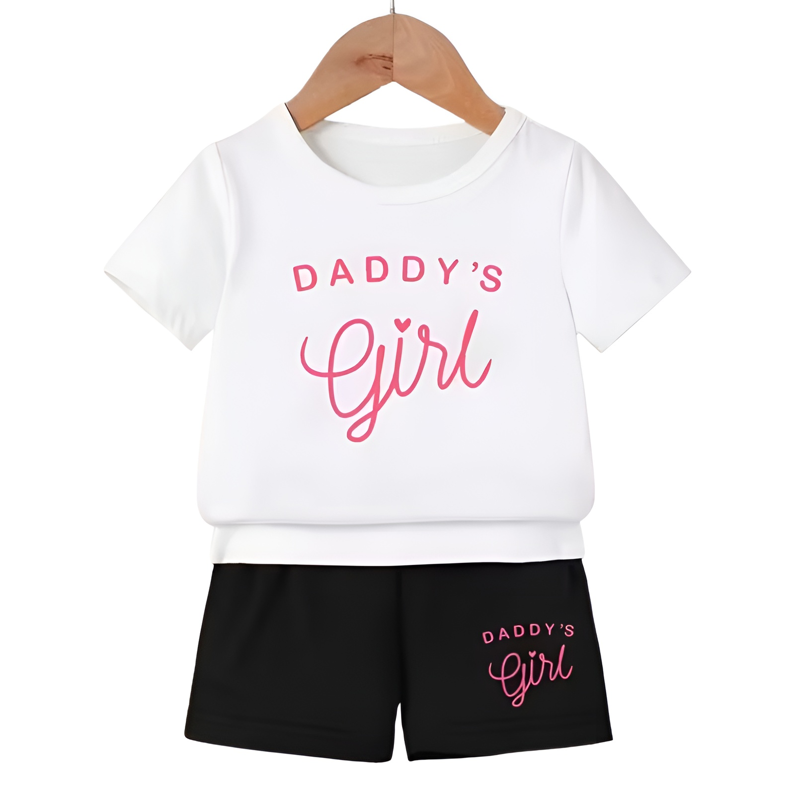 Letter Print Short Sleeve Top and Shorts Two Piece Set for Girls