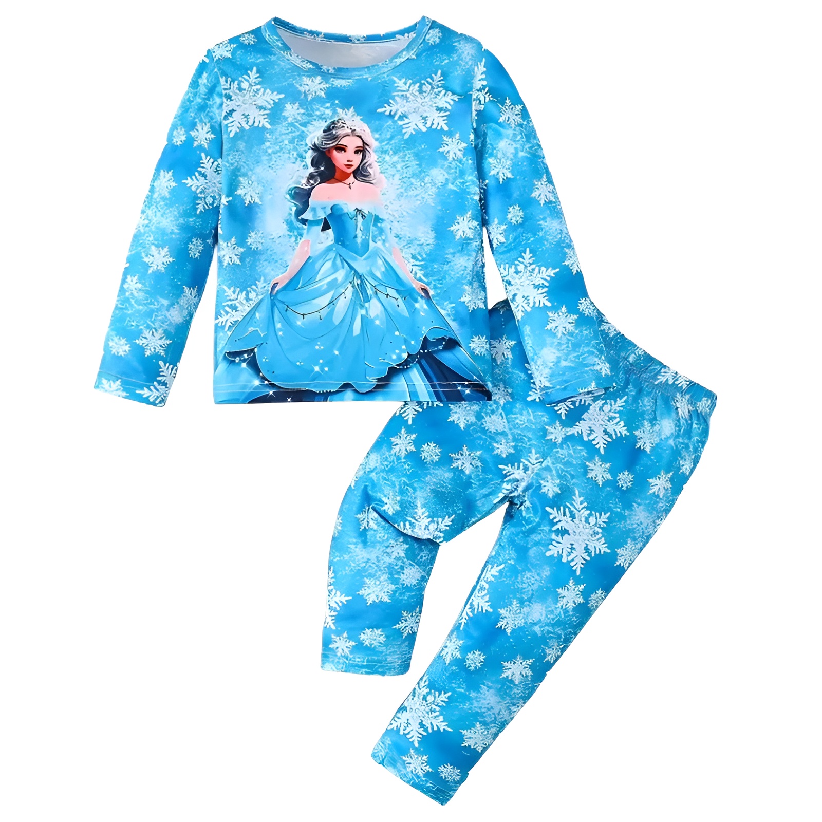 Ice Princess Cartoon Print Two Piece Pajama Set
