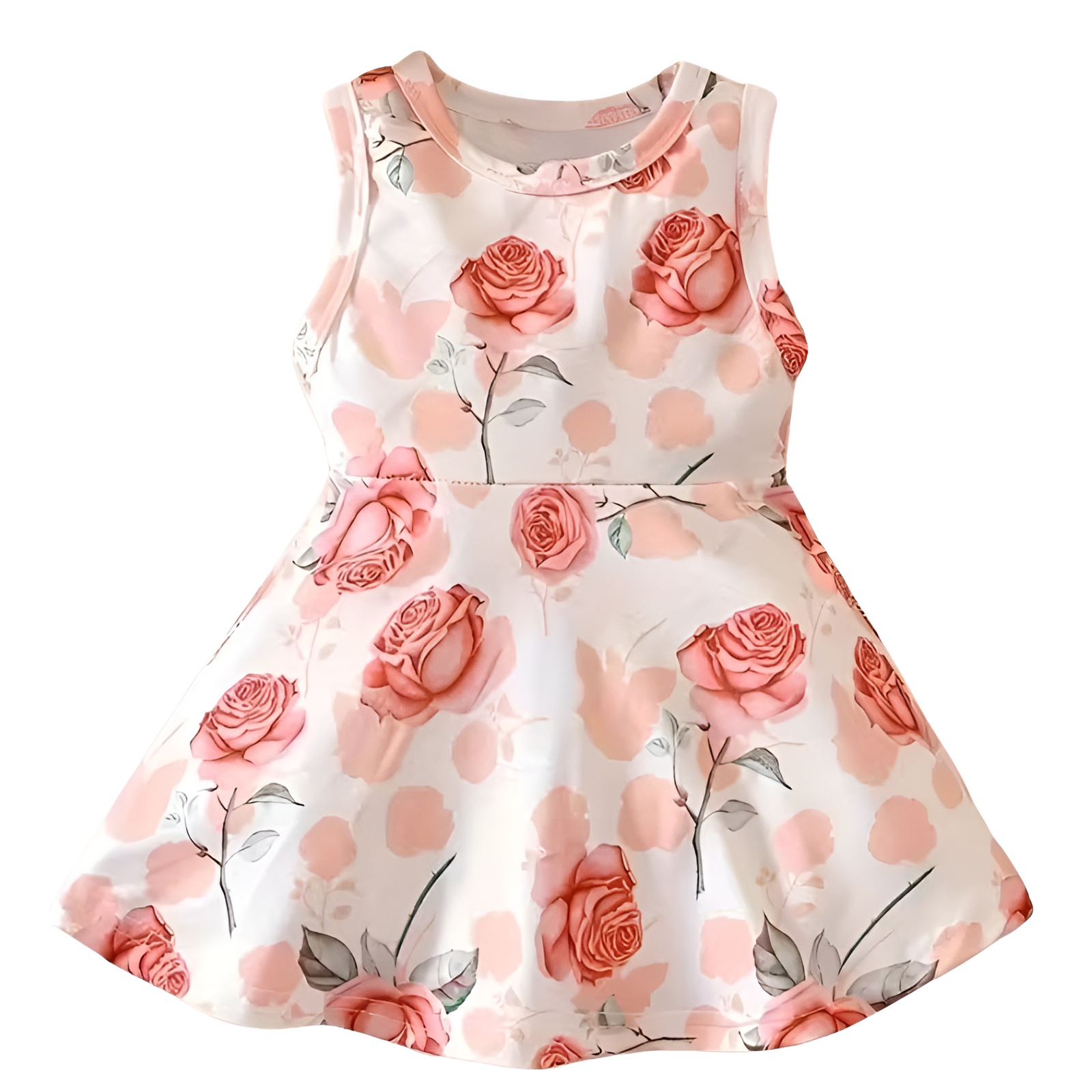 Rose and Leaf Print Sleeveless Dress for Girls