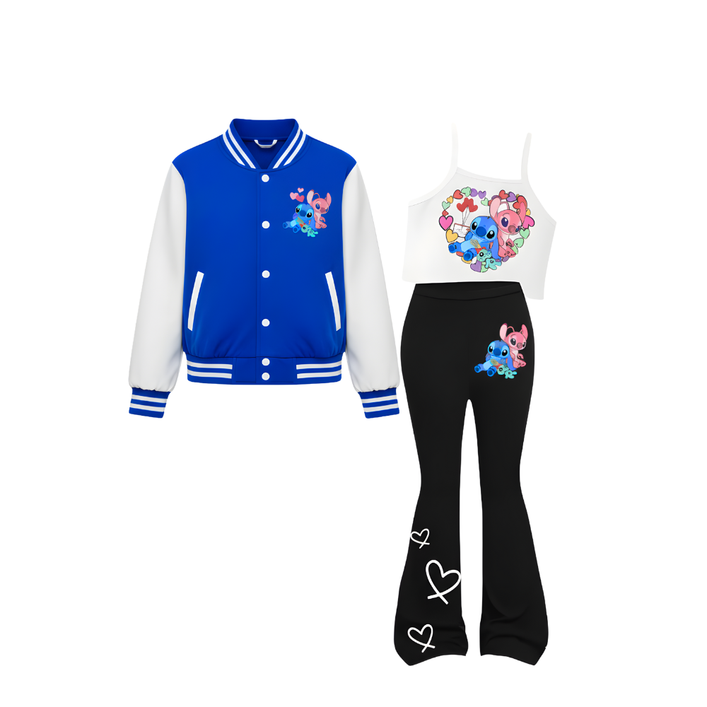 Cartoon Creatures Print Jacket and Pants Set