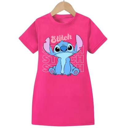 Stitch Cartoon Print Dress for Girls