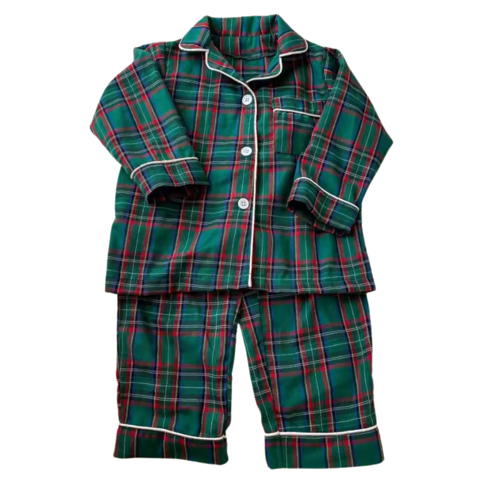 Kids Cotton Plaid Long Sleeve Pajama Set For Boys And Girls