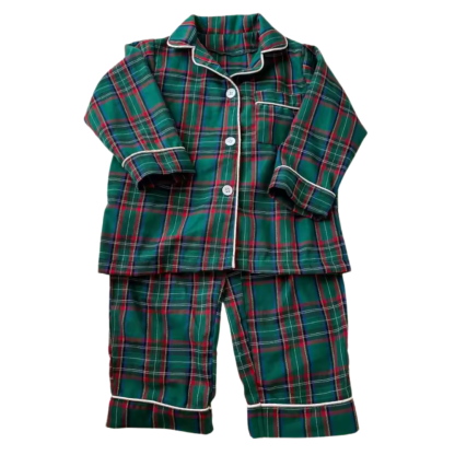 Kids Cotton Plaid Long Sleeve Pajama Set For Boys And Girls