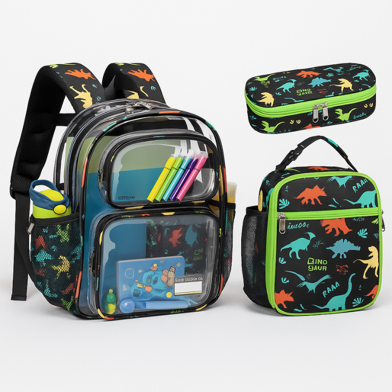Kids Clear Backpack Lunch Bag and Pencil Case Set