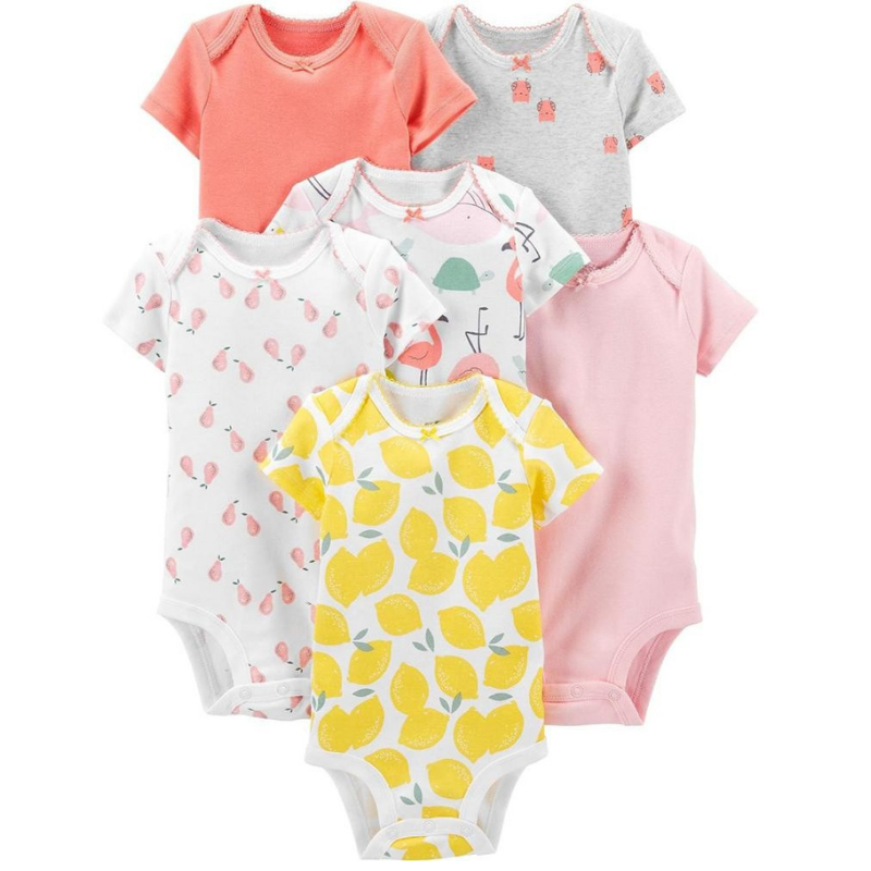 Baby Girls 6 Pack Assorted Pattern Sleeveless Bodysuits