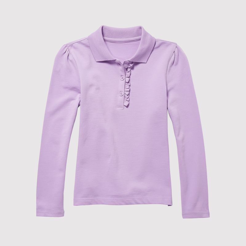 Girls Long Sleeve Ruffle Pique Polo