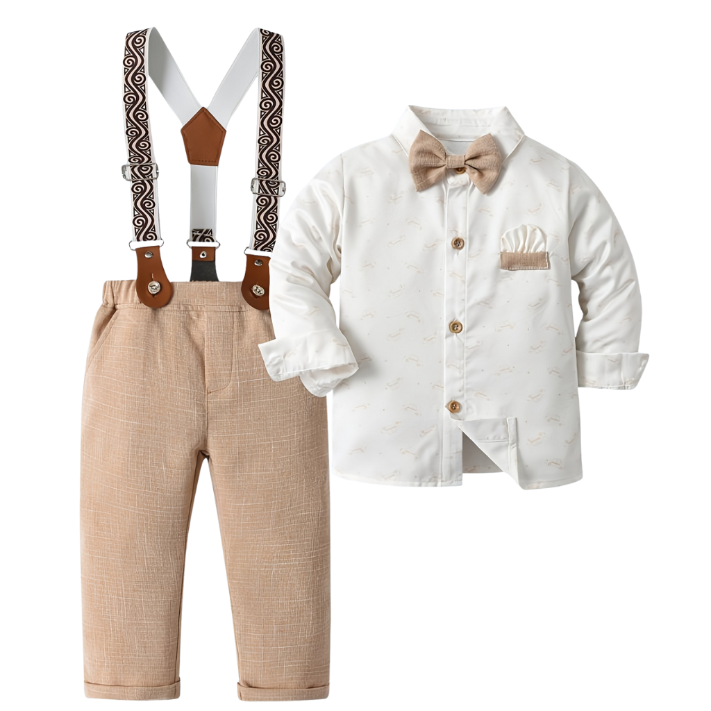 2 Piece Long Sleeve Shirt With Bow Tie Set For Boys