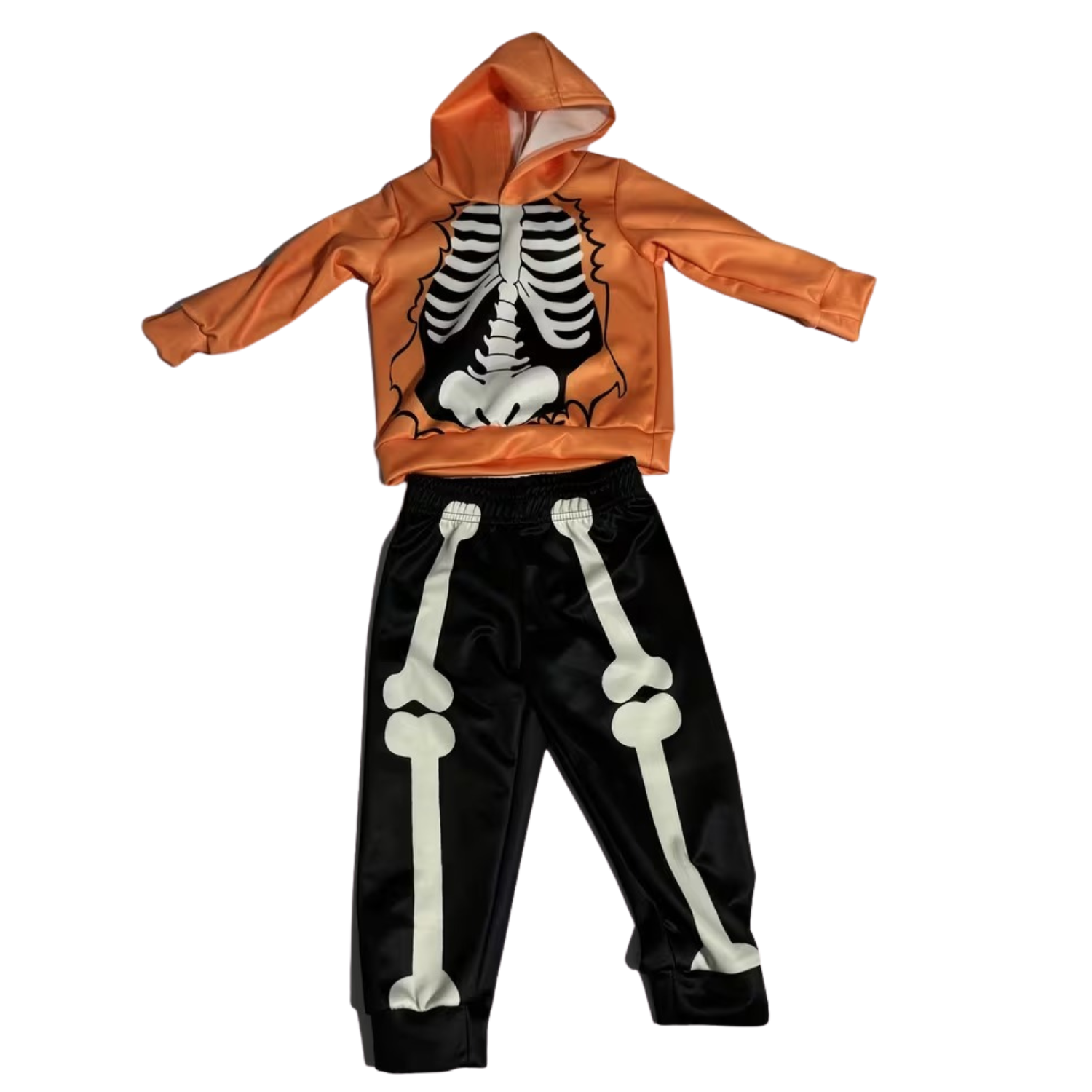 Halloween Bones Print Hoodie Set for Kids