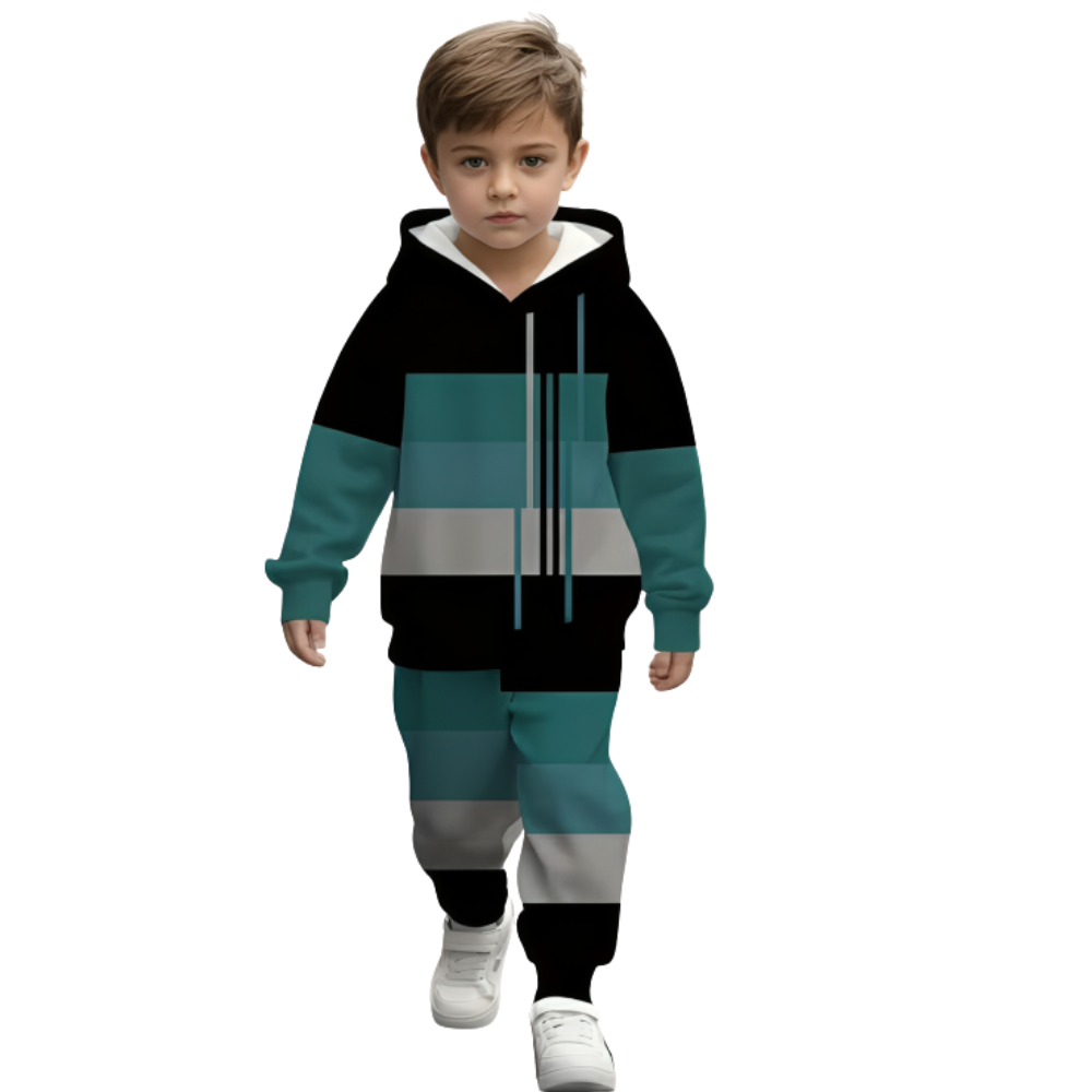 Striped Long Sleeve Pullover With Drawstring Hood And Pants Set