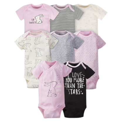 Pack of 8 Baby Girl Short Sleeve Onesies Bodysuits