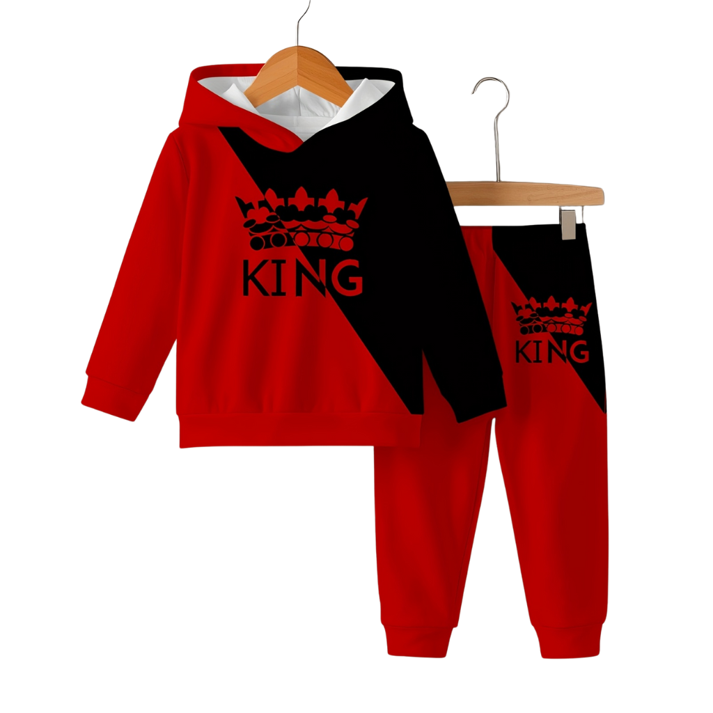 King Crown Design Hoodie And Pant Set For Boys