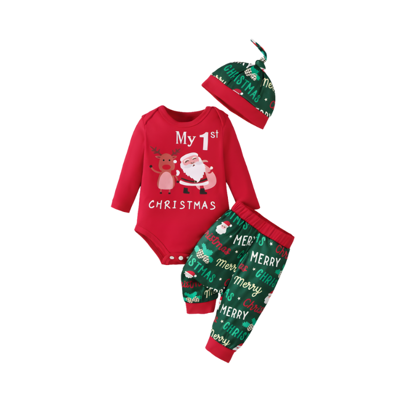 3 Piece Set Of Christmas Letter Santa Claus Printed Jacket With Pants And Hat