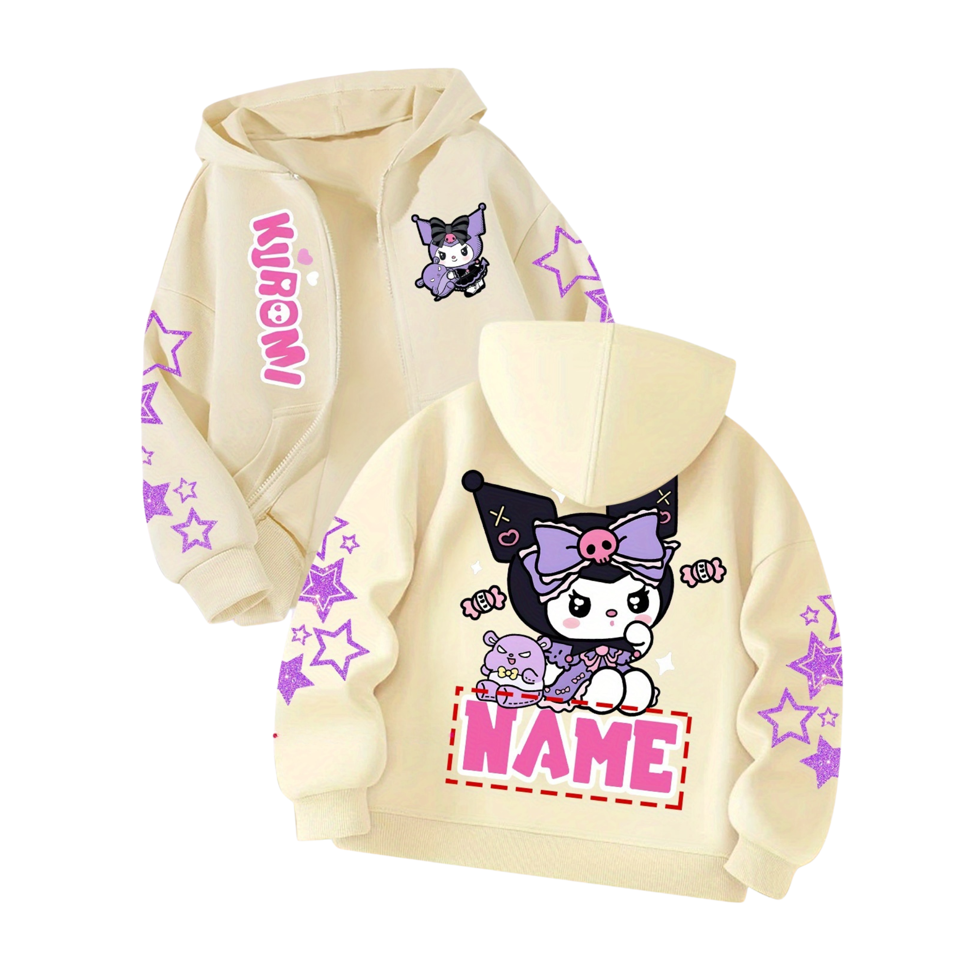 Customizable Cardigan Hoodie Featuring Adorable Double-Sided Fun Prints of Kuromi