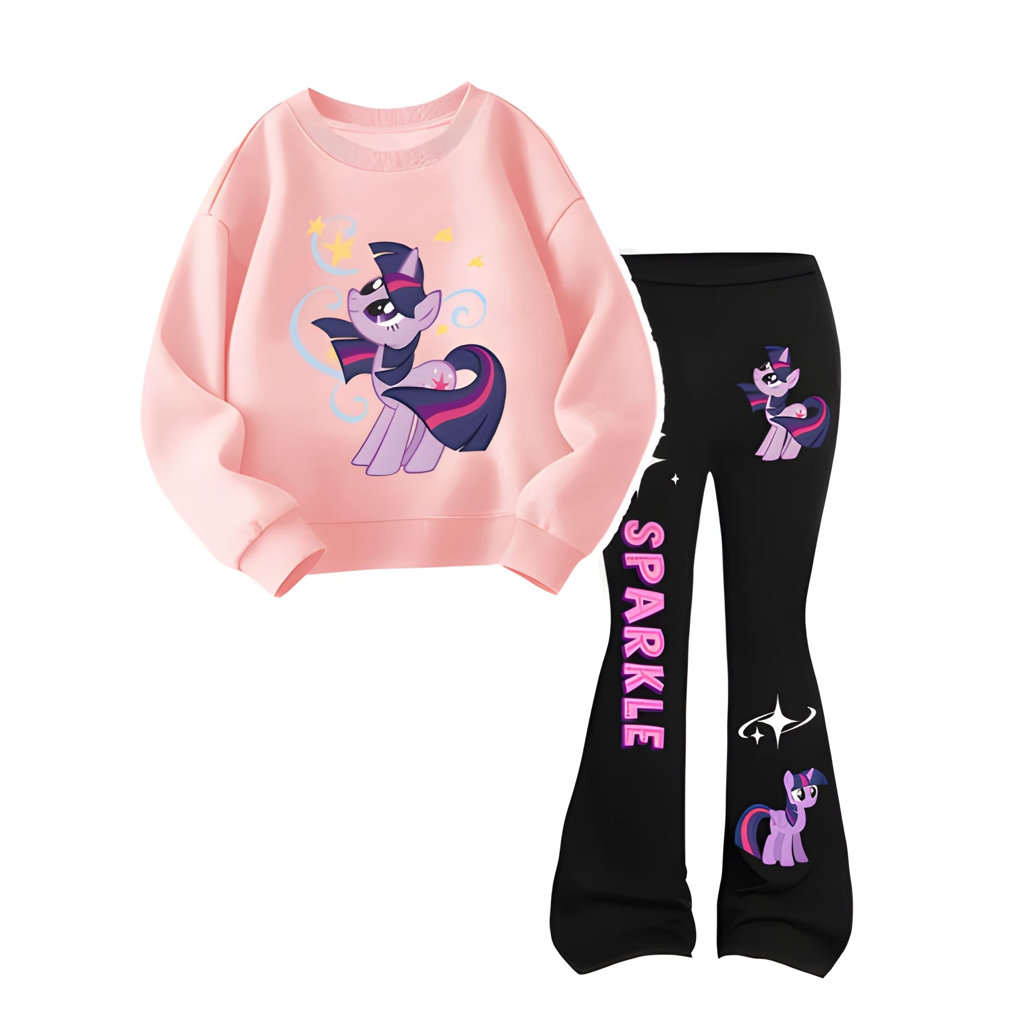 My Little Pony Crewneck Sweatshirt and Flared Pants Set, Twilight Sparkle Print, 2pcs