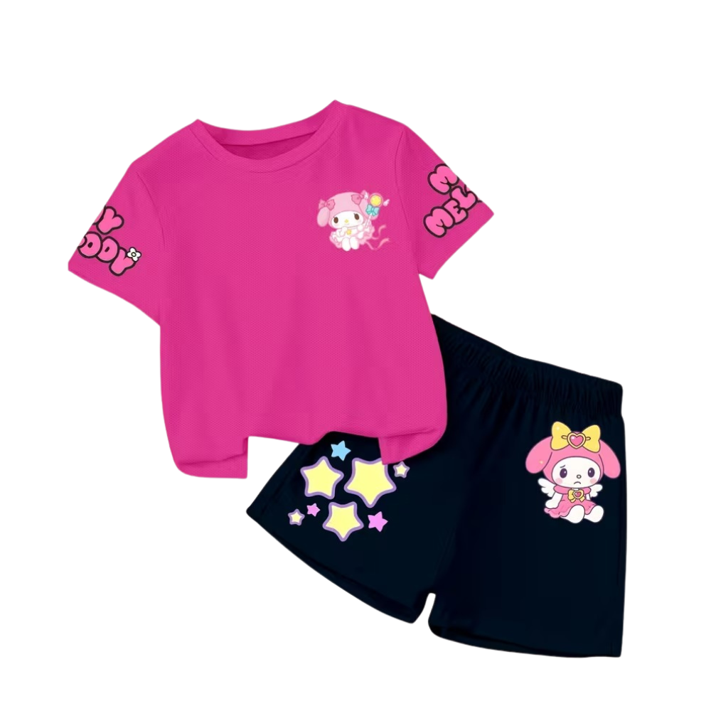 My Melody Printed With Cartoon Design Outfit Set For Girls 