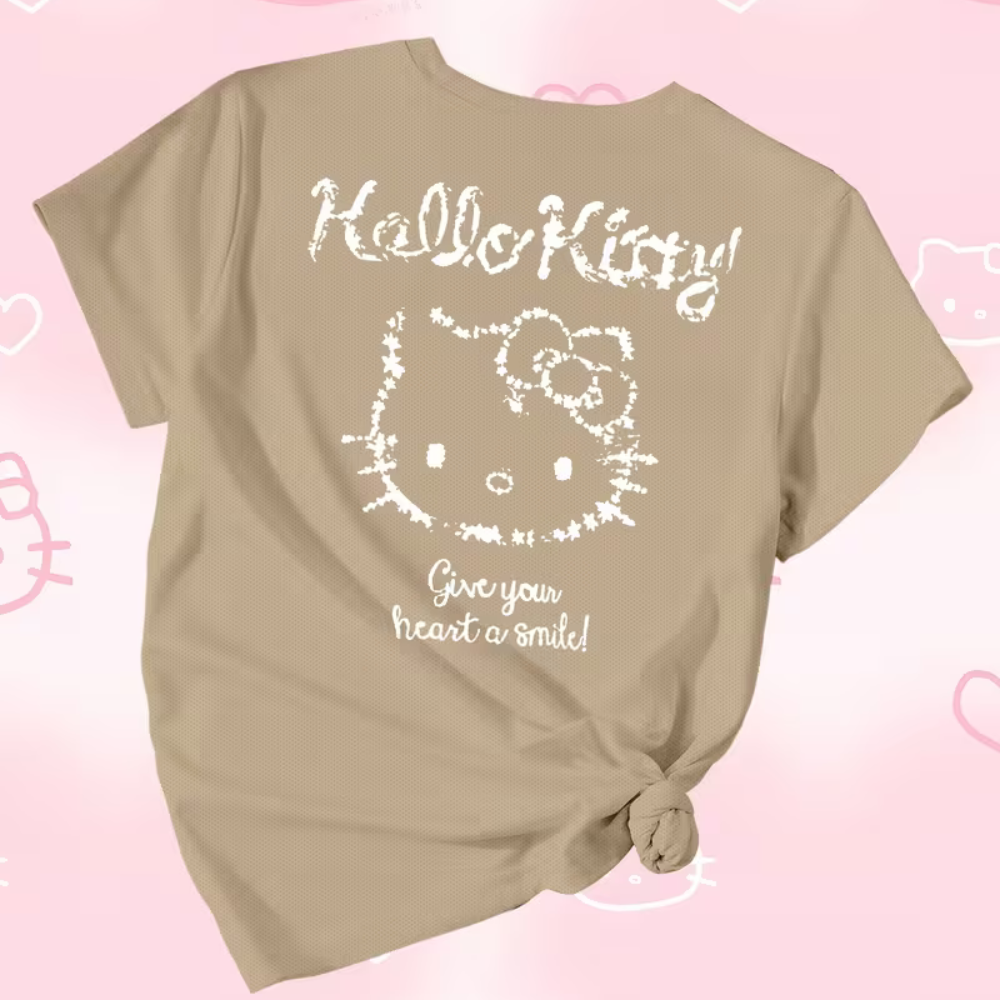 Kitty Double Sided Fun Print In Short Sleeved T-Shirt