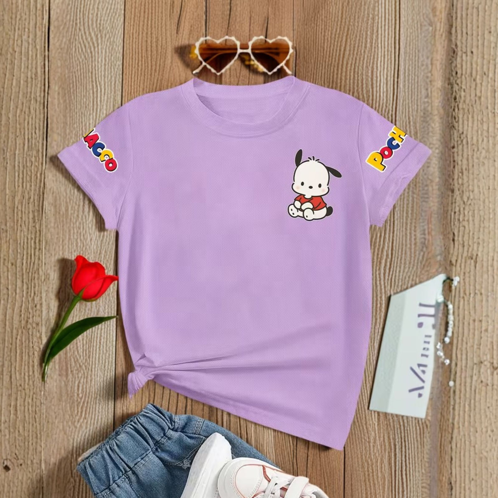 Pochacco Cartoon Printed Short Sleeves T Shirt For Girls