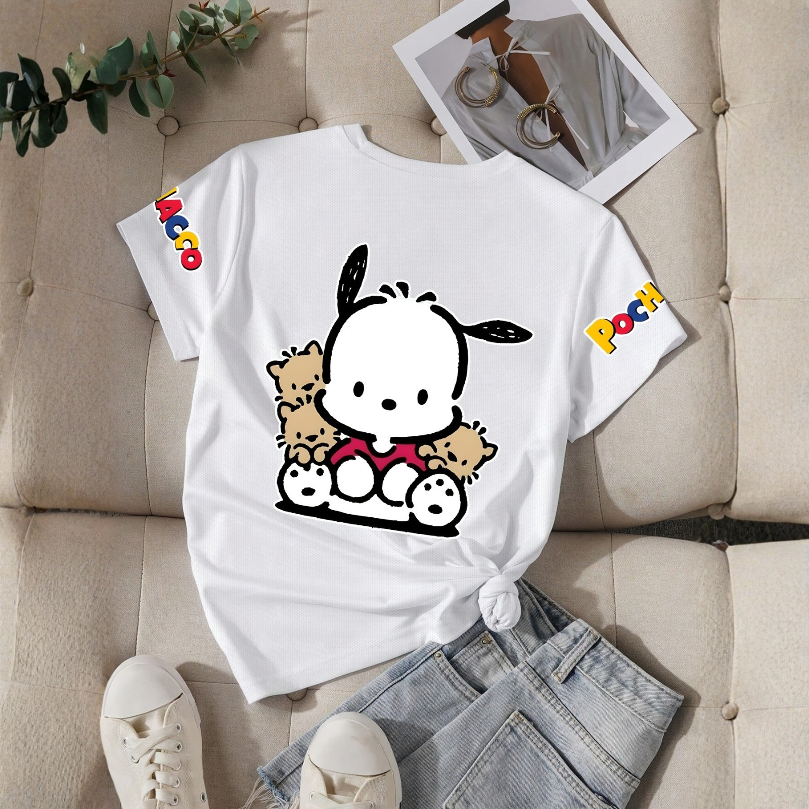 Pochacco Cartoon Printed Short Sleeves T Shirt For Girls