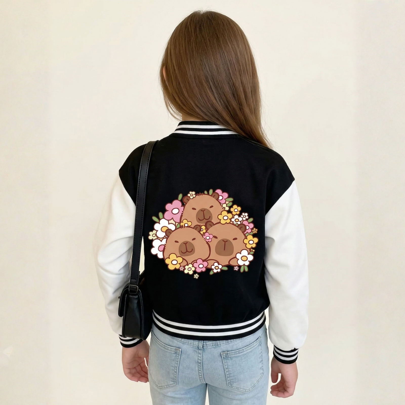 Capybara Family Graphic Casual Baseball Jacket For Girls