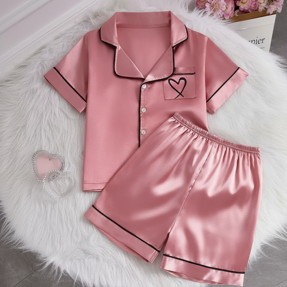 2 Piece Minimal Print Sleepwear Short Sleeve Shirt And Shorts Pajama Set For Kids