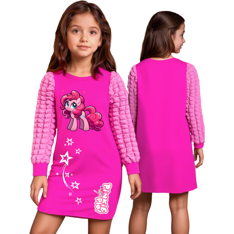 Pinkie Pie Themed Bubble Sleeve Dress For Girls