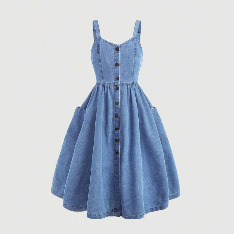 Tween Girls Medium Wash Denim Button Front Midi Dress