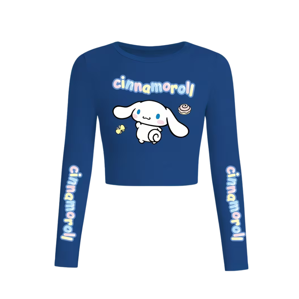 Cinnamoroll Cartoon Print Long Sleeve Casual Crop T Shirt For Girls