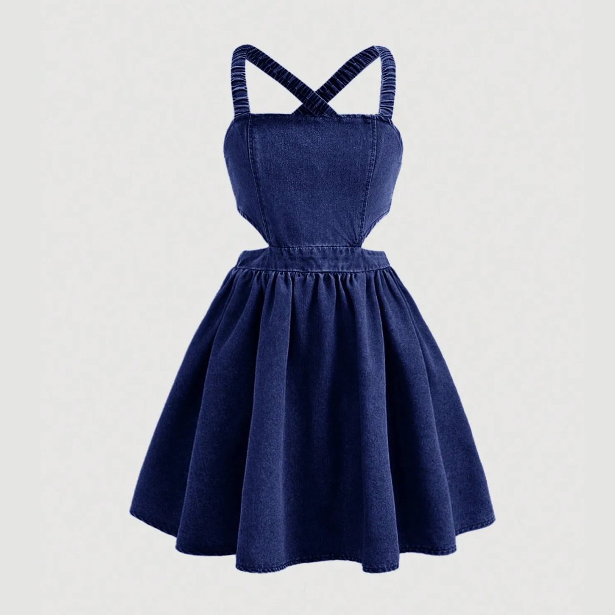A Line Denim Cross Back Dress With Bowknot And Spaghetti Straps For Girls