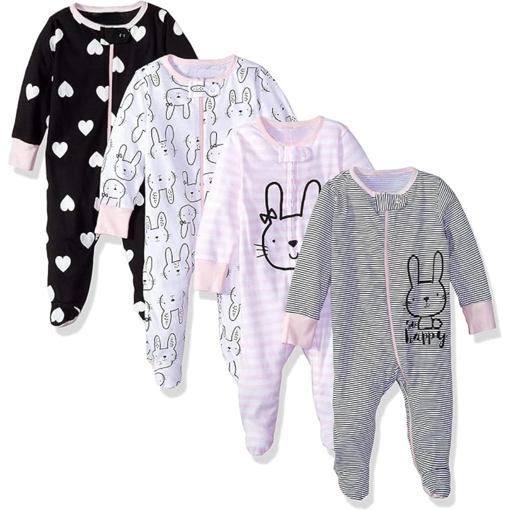 Baby Girls Four Pack Sleep and Play Footie