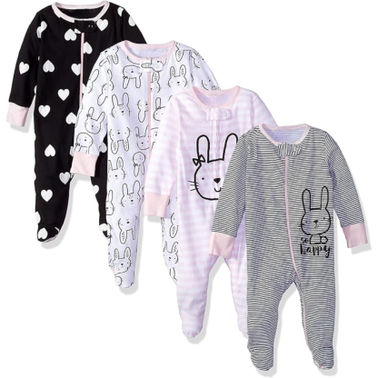 Baby Girls Four Pack Sleep and Play Footie