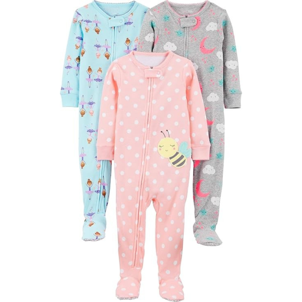 Pack of 3 Snug Fit Footed Cotton Pajamas