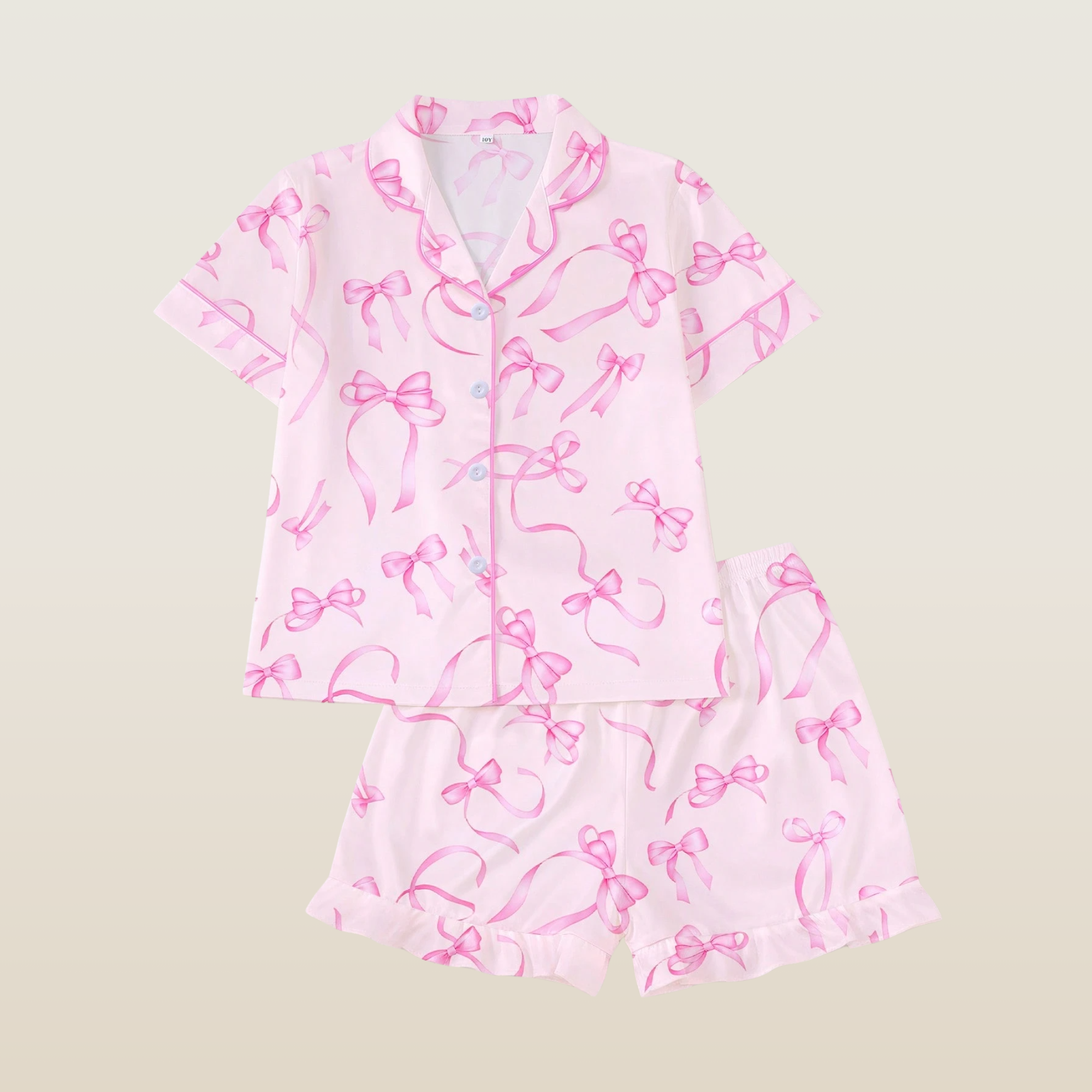 2 Piece Ribbon Print Short Sleeve Shirt And Shorts Sleepwear Pajama Set For Kids