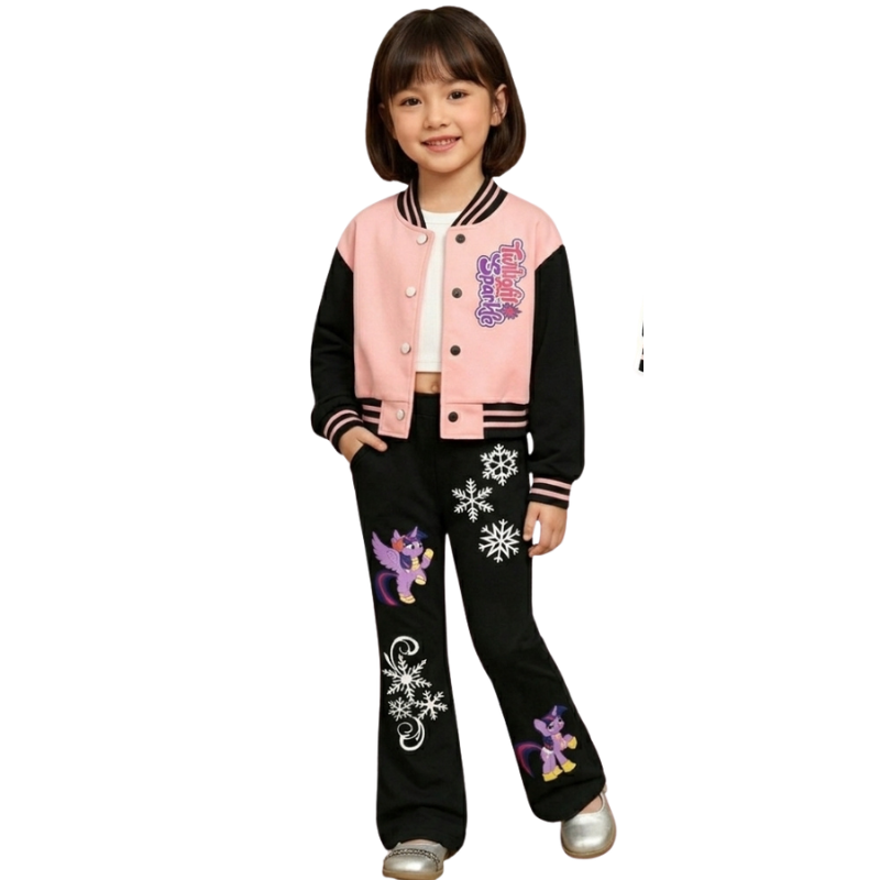 Twilight Sparkle Cartoon Print Jacket And Flared Pants Set For Girls