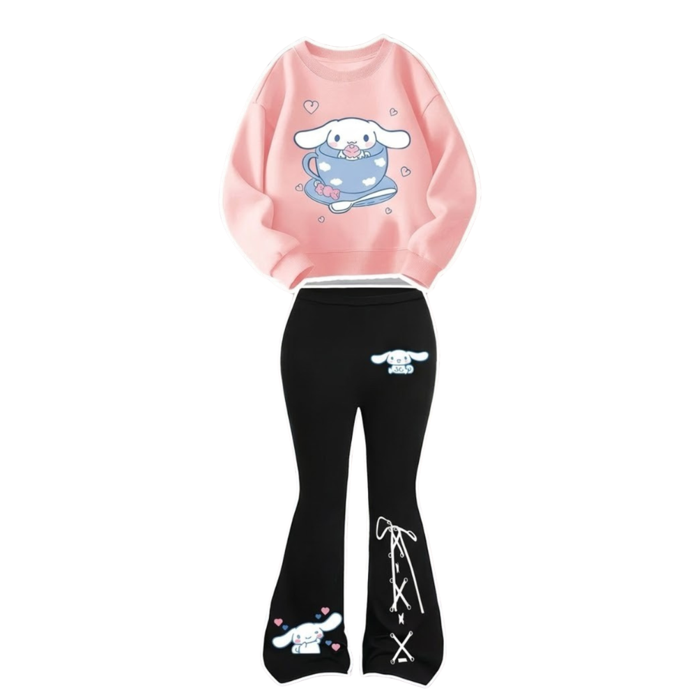 Cinnamoroll Design Printed Sweatshirt And Flared Pants Set For Girls 