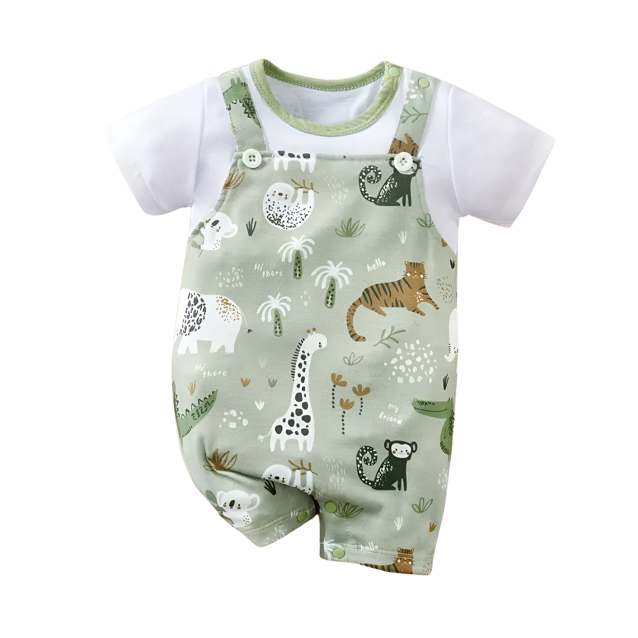Short Sleeve Romper For Babies With Cartoon Zoo Animal Theme