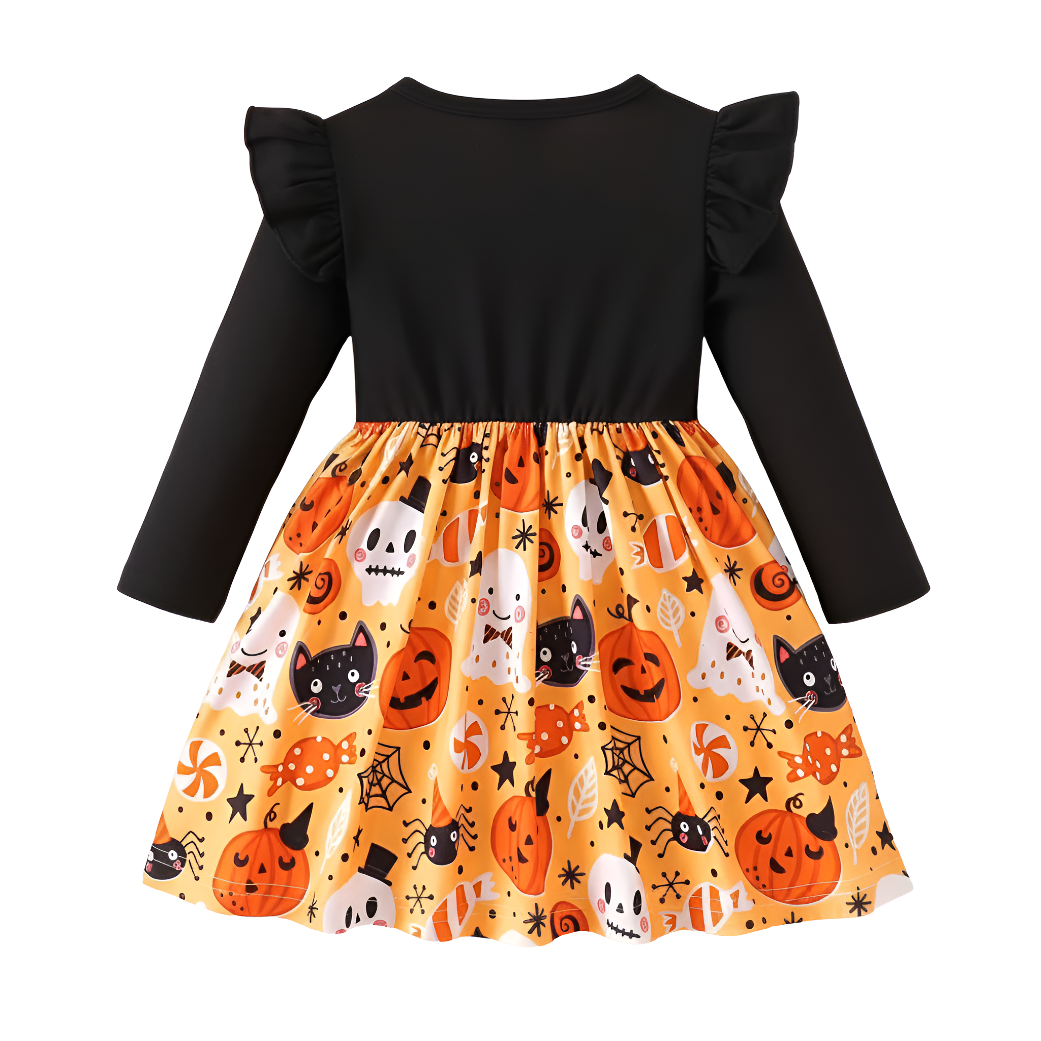  Girls Round Neck Flutter Sleeve Cartoon Print Dress