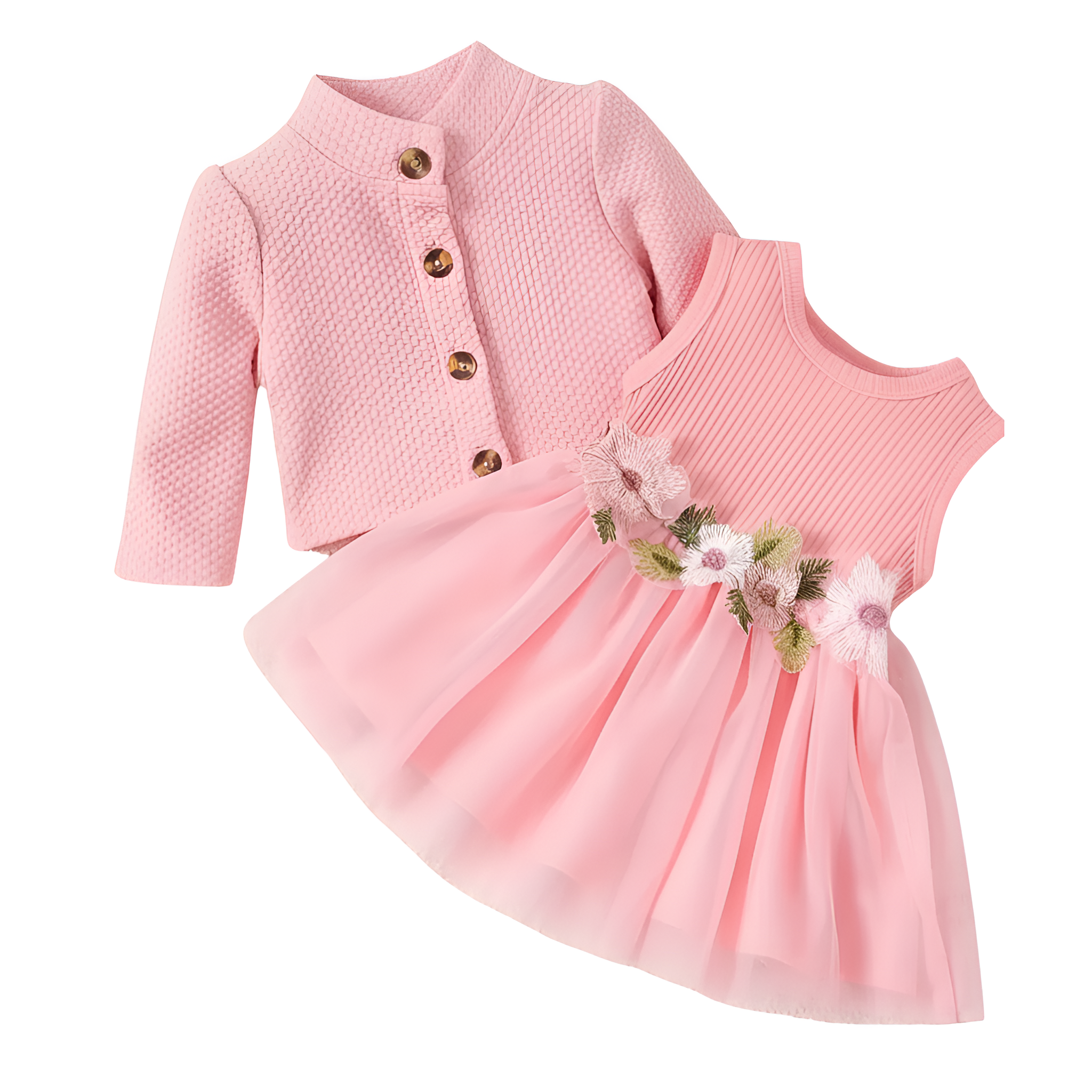 Summer Children Single Button Long Sleeve Shirt With Sleeveless Mesh