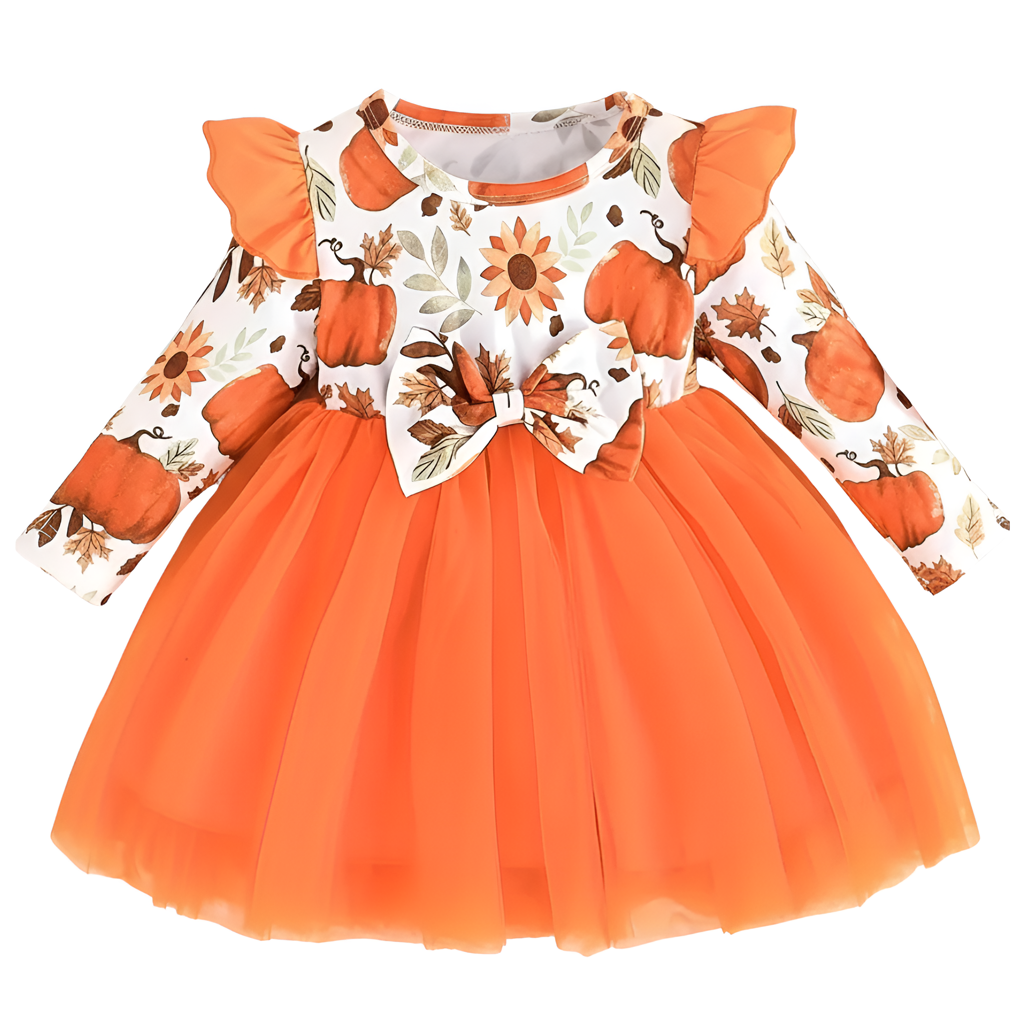 [Copy] Girls Round Neck Flutter Sleeve Cartoon Print Dress