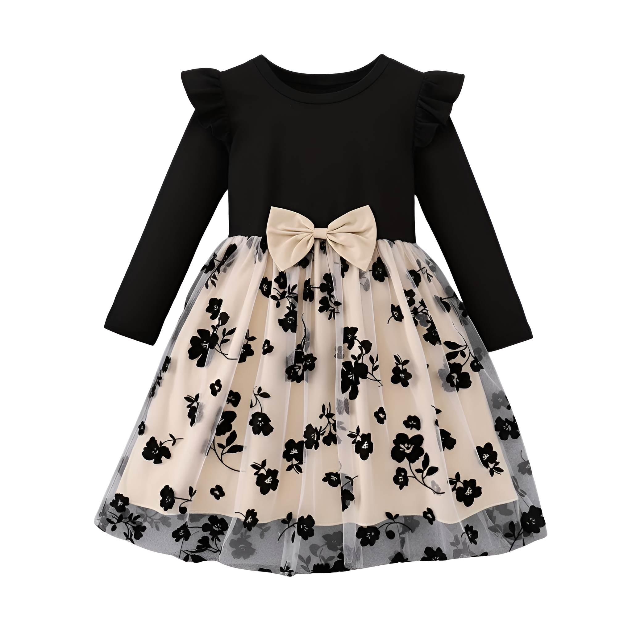 Baby Girl Sleeveless Floral Print Dress With Ruffled Hem