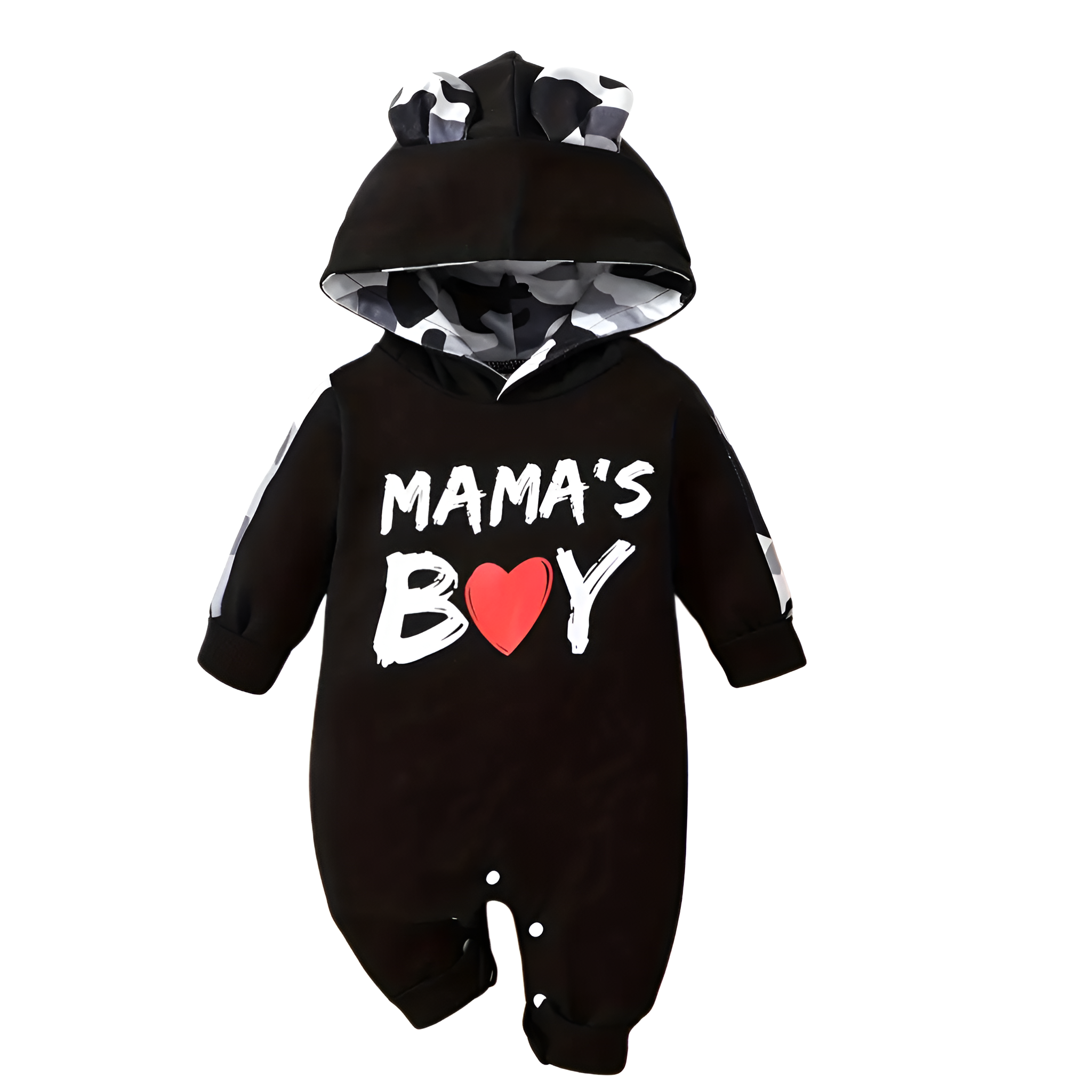 Unisex Mamas Boy Printed Hooded Romper