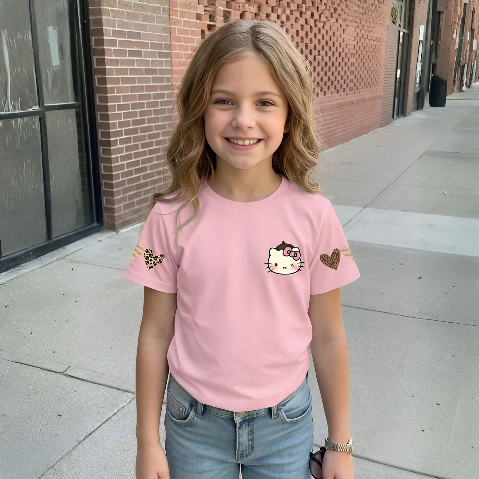 Hello Kitty Printed Short Sleeved T Shirt